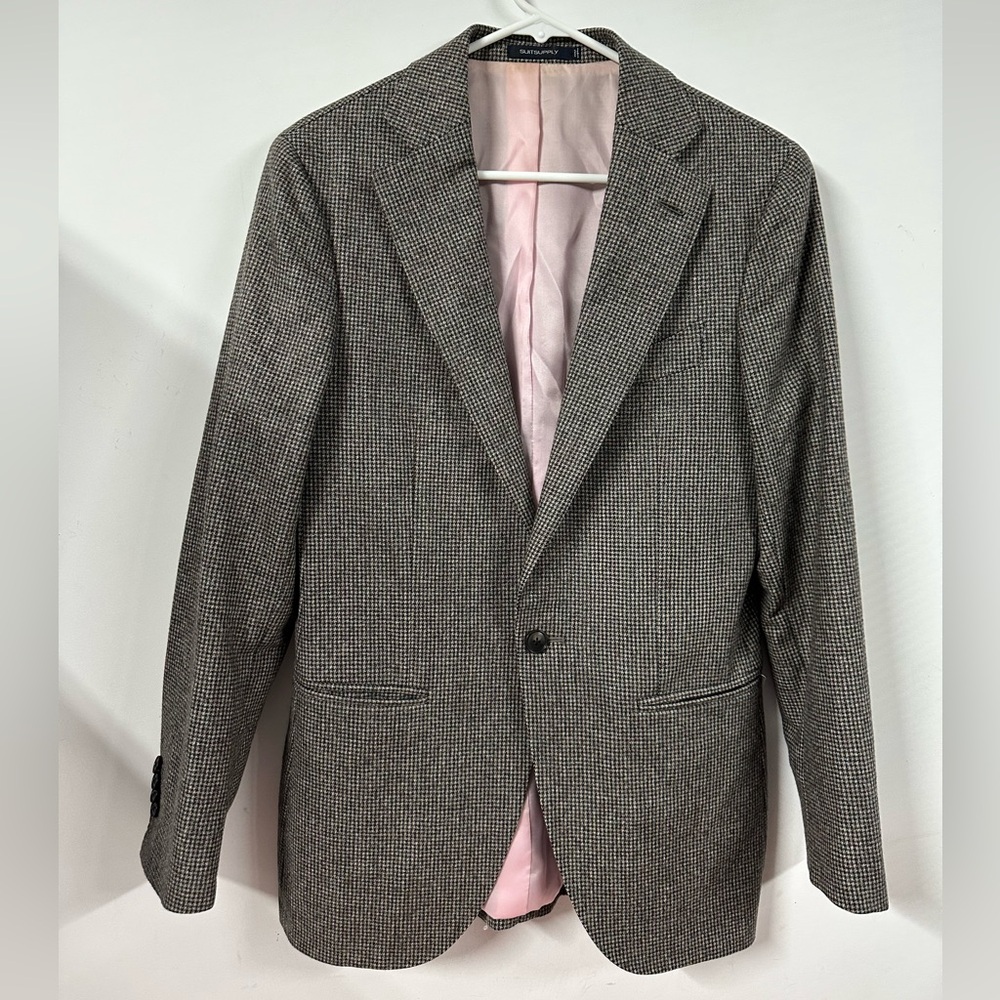 Suitsupply La Spala Circular Wool Flannel Blazer Size 34R Brown Grey Houndstooth